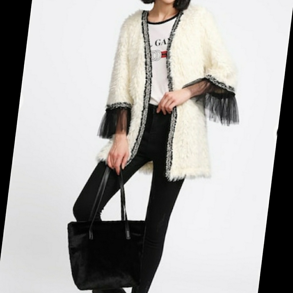 LAST ONE! Mesh Cuff Faux Fur Teddy Jacket - Picture 7 of 8